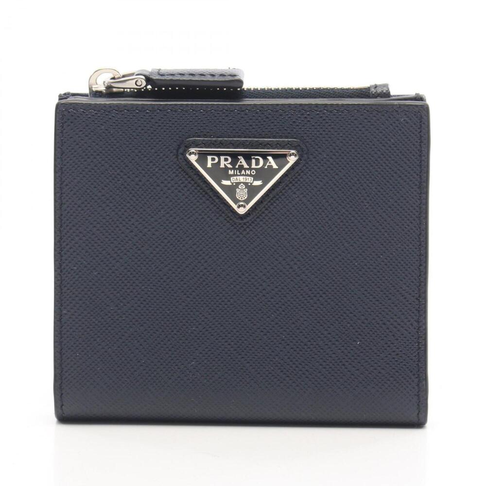 Prada Triangle Plate Bi-fold Wallet, Saffiano Leather, Men's, Navy, 2ML049